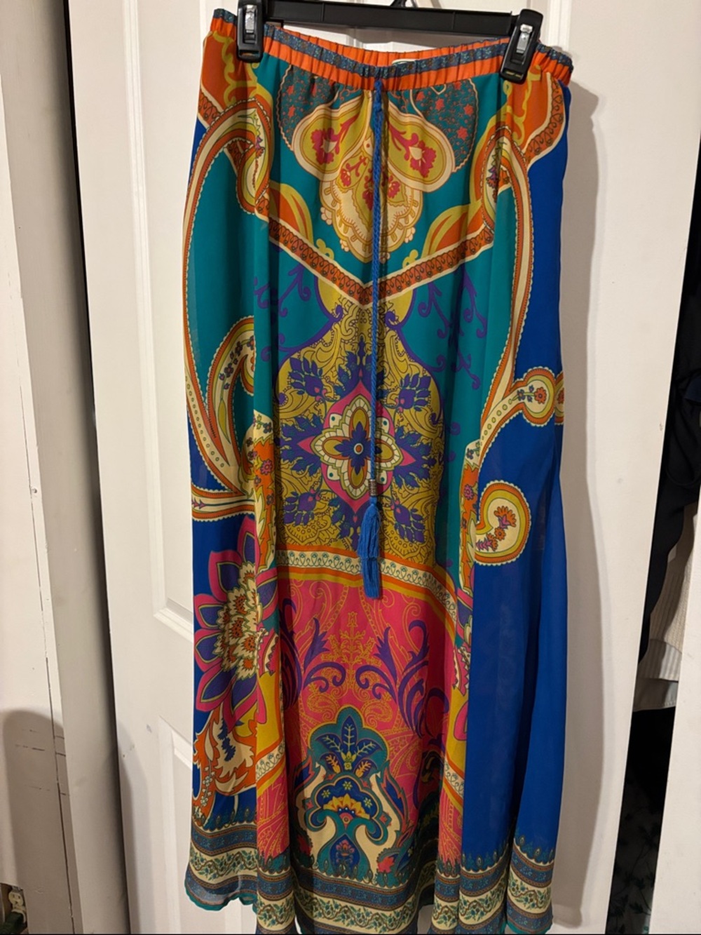 Flying tomato Bohemian Maxi Skirt in Turquoise, Royal Blue & Fuchsia